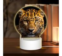 POEZJZW The Deep-Eyed Leopard Pattern Round Acrylic Night Light with USB Cable Adjustable 3 Colors for Restaurant Bar Cafe