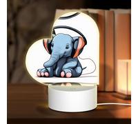 POEZJZW The Elephant in The Room Pattern Heart Shape Acrylic Night Light with USB Cable Adjustable 3 Colors for Restaurant Bar Cafe