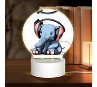 POEZJZW The Elephant in The Room Pattern Round Acrylic Night Light with USB Cable Adjustable 3 Colors for Restaurant Bar Cafe