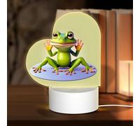 POEZJZW The Funny Frog Doing Yoga Pattern Heart Shape Acrylic Night Light with USB Cable Adjustable 3 Colors for Restaurant Bar Cafe