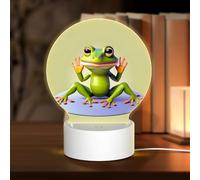 POEZJZW The Funny Frog Doing Yoga Pattern Round Acrylic Night Light with USB Cable Adjustable 3 Colors for Restaurant Bar Cafe