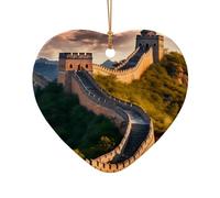 Poezjzw The Great Wall Of China Pattern Christmas Ceramic Heart Shape Pendant Decorations Suitable For Home Shopping Malls And Holiday Celebrations