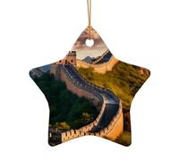 Poezjzw The Great Wall Of China Pattern Christmas Ceramic Star Shape Pendant Decorations Suitable For Home Shopping Malls And Holiday Celebrations