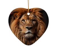 Poezjzw The Lion'S Gaze Pattern Ceramic Heart Shape Christmas Tree Ornaments, Family New Year Home Souvenirs For Gatherings