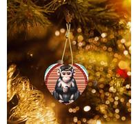 Poezjzw The Silent Monkey Pattern Ceramic Christmas Ornament Heart Hanging Pendant Gifts For Xmas Holidays, Ornaments For Home Decor