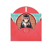 POEZJZW The Silent Monkey Pearl Paper Christmas Cards, With Red Envelopes, Thank You Cards, Wedding, Valentine'S Day Cards 10-Count
