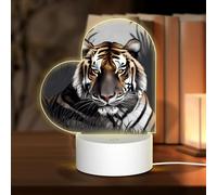 POEZJZW Tiger at Rest Pattern Heart Shape Acrylic Night Light with USB Cable Adjustable 3 Colors for Restaurant Bar Cafe