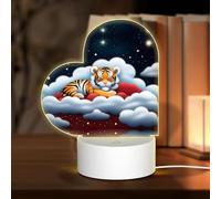 POEZJZW Tiger Cubs in The Clouds Pattern Heart Shape Acrylic Night Light with USB Cable Adjustable 3 Colors for Restaurant Bar Cafe