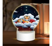 POEZJZW Tiger Cubs in The Clouds Pattern Round Acrylic Night Light with USB Cable Adjustable 3 Colors for Restaurant Bar Cafe