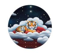 POEZJZW Tiger Cubs In The Clouds Pattern Round Mouse Mat, Cute Mouse Pad, Non-Slip Rubber Base With Stitched Edge, Small Size 7.9 X 7.9 Inch