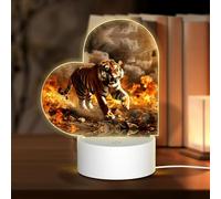 POEZJZW Tiger in The Fire Pattern Heart Shape Acrylic Night Light with USB Cable Adjustable 3 Colors for Restaurant Bar Cafe