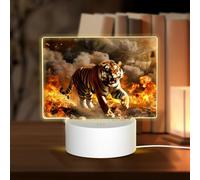 POEZJZW Tiger in The Fire Pattern Rectangle Acrylic Night Light with USB Cable Adjustable 3 Colors for Restaurant Bar Cafe