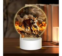 POEZJZW Tiger in The Fire Pattern Round Acrylic Night Light with USB Cable Adjustable 3 Colors for Restaurant Bar Cafe