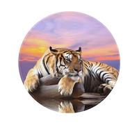 POEZJZW Tiger Lying On Wood Pattern Round Non-Slip Rubber Base Small Mouse Pad Suitable For Games Computer Laptop 7.9x7.9 In