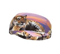 Poezjzw Tiger Lying On Wood Pattern Sports Headband Suitable For Running Yoga Running Cycling Elastic Moisture Band