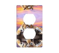 Poezjzw Tiger Lying On Wood Pattern Wall Plateoutlet Cover, Decorative Wall Plate Size 4.5x2.76 in for Residential and Commercial Areas
