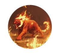 POEZJZW Tiger On Fire Pattern Round Mouse Mat, Cute Mouse Pad, Non-Slip Rubber Base With Stitched Edge, Small Size 7.9 X 7.9 Inch