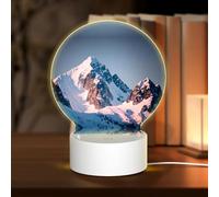 POEZJZW Top of The Snowy Mountain Pattern Round Acrylic Night Light with USB Cable Adjustable 3 Colors for Restaurant Bar Cafe