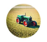 POEZJZW Tractor On Grassland Pattern Round Mouse Mat, Cute Mouse Pad, Non-Slip Rubber Base With Stitched Edge, Small Size 7.9 X 7.9 Inch
