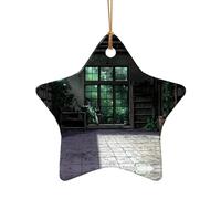Poezjzw Tranquil Book House Pattern Ceramic Christmas Ornament Star Shape Hanging Pendant Gifts For Xmas Holidays, Ornaments For Home Decor