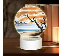 POEZJZW Tree at The Water'S Edge Pattern Round Acrylic Night Light with USB Cable Adjustable 3 Colors for Restaurant Bar Cafe