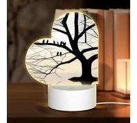 POEZJZW Tree Birds Barren Tr Pattern Heart Shape Acrylic Night Light with USB Cable Adjustable 3 Colors for Restaurant Bar Cafe