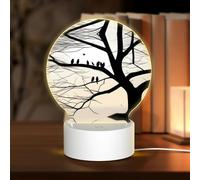 POEZJZW Tree Birds Barren Tr Pattern Round Acrylic Night Light with USB Cable Adjustable 3 Colors for Restaurant Bar Cafe
