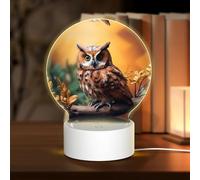 POEZJZW Tree Branch Brown Owl Pattern Round Acrylic Night Light with USB Cable Adjustable 3 Colors for Restaurant Bar Cafe