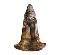 POEZJZW Tropical African Elephant Pattern Men Women Cloak With Hood Adult Cape With Hood Renaissance Halloween Witch Costume Wizard Cloak M