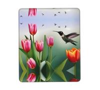 POEZJZW Tulip Flower Hummingbird Pattern Mouse Pad Non-Slip Rubber Stitched Edges Waterproof Gaming Mouse Mat for Desk Gaming Work Wireless Mice 7.9 X 9.5 in