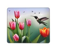 POEZJZW Tulip Flower Hummingbird Pattern Mouse Pad Non-Slip Rubber Stitched Edges Waterproof Gaming Mouse Mat for Desk Gaming Work Wireless Mice 8.3 X 10.3 in