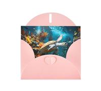POEZJZW Turtle In A Rocky Corner Pearl Paper Christmas Cards, With Pink Envelopes, Thank You Cards, Wedding, Valentine'S Day Cards 10-Count