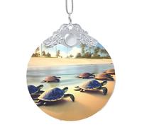 Poezjzw Turtles On The Beach Pattern Christmas Glass Silver Metal Buckle Pendant Decorations Suitable For Home Shopping Malls And Holiday Celebrations