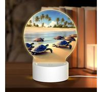 POEZJZW Turtles On The Beach Pattern Round Acrylic Night Light with USB Cable Adjustable 3 Colors for Restaurant Bar Cafe