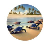POEZJZW Turtles On The Beach Pattern Round Mouse Mat, Cute Mouse Pad, Non-Slip Rubber Base With Stitched Edge, Small Size 7.9 X 7.9 Inch