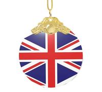 Poezjzw Uk Flag Pattern Glass Christmas Ornament Round Hanging Pendant Gifts For Xmas Holidays Ornaments Home Decor Gold Metal Buckle