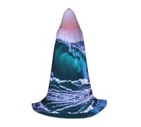 POEZJZW Undulating Waves Pattern Hooded Cloak Robe Costume Cloak For Adult Men Women Christmas Hoodies Cape Cosplay Costumes S