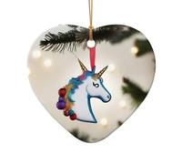 Poezjzw Unicorn Head Sculpture Pattern Ceramic Christmas Ornament Heart Shape Hanging Pendant Gifts For Xmas Holidays, Ornaments For Home Decor