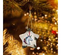 Poezjzw Unicorn Head Sculpture Pattern Ceramic Christmas Ornament Star Hanging Pendant Gifts For Xmas Holidays, Ornaments For Home Decor
