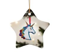 Poezjzw Unicorn Head Sculpture Pattern Ceramic Christmas Ornament Star Shape Hanging Pendant Gifts For Xmas Holidays, Ornaments For Home Decor