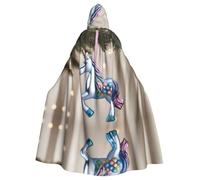 POEZJZW Unicorn Ornament Pattern Hooded Cloak Robe Costume For Adult Men Women Christmas Hoodies Cape Cosplay Costumes