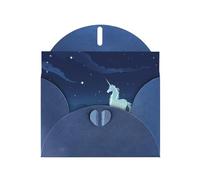 POEZJZW Unicorn Under The Stars Pearl Paper Christmas Cards, With Blue Envelopes, Thank You Cards, Wedding, Valentine'S Day Cards 10-Count