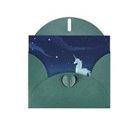 POEZJZW Unicorn Under The Stars Pearl Paper Christmas Cards, With Dark Green Envelopes, Thank You Cards, Wedding, Valentine'S Day Cards 10-Count