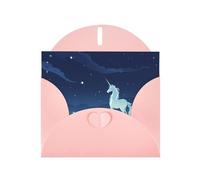 POEZJZW Unicorn Under The Stars Pearl Paper Christmas Cards, With Pink Envelopes, Thank You Cards, Wedding, Valentine'S Day Cards 10-Count