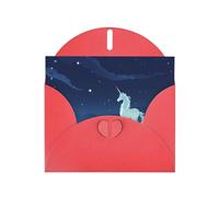 POEZJZW Unicorn Under The Stars Pearl Paper Christmas Cards, With Red Envelopes, Thank You Cards, Wedding, Valentine'S Day Cards 10-Count