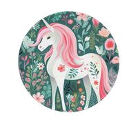 POEZJZW Unicorn With Pink Hair Pattern Round Mouse Mat, Cute Mouse Pad, Non-Slip Rubber Base With Stitched Edge, Small Size 7.9 X 7.9 Inch
