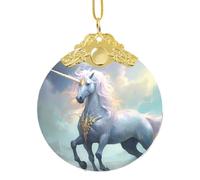 Poezjzw Unicorns On The Run Pattern Christmas Glass Gold Metal Buckle Pendant Decorations Suitable For Home Shopping Malls And Holiday Celebrations