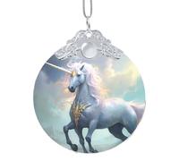 Poezjzw Unicorns On The Run Pattern Christmas Glass Silver Metal Buckle Pendant Decorations Suitable For Home Shopping Malls And Holiday Celebrations