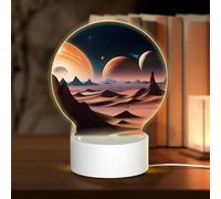 POEZJZW Unknown Planet Pattern Round Acrylic Night Light with USB Cable Adjustable 3 Colors for Restaurant Bar Cafe