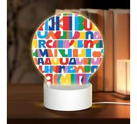 POEZJZW Upper and Lower Case Letters Pattern Round Acrylic Night Light with USB Cable Adjustable 3 Colors for Restaurant Bar Cafe